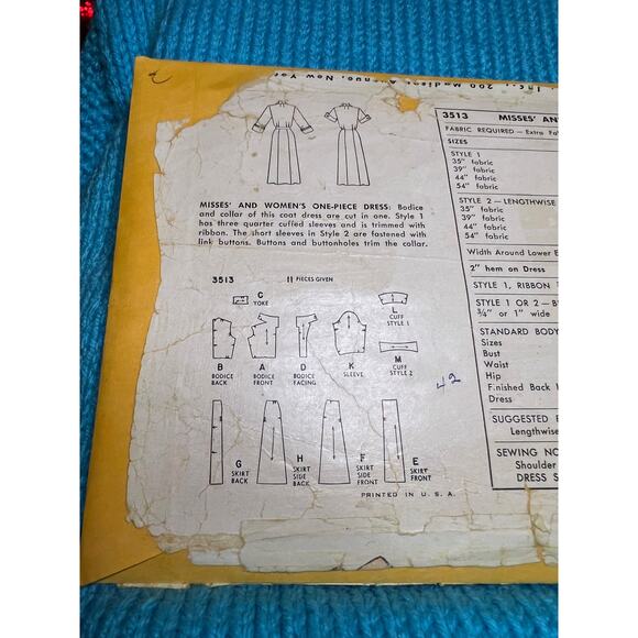 Simplicity 3513 Pattern shirt dress button front bust 42 - Picture 4 of 7